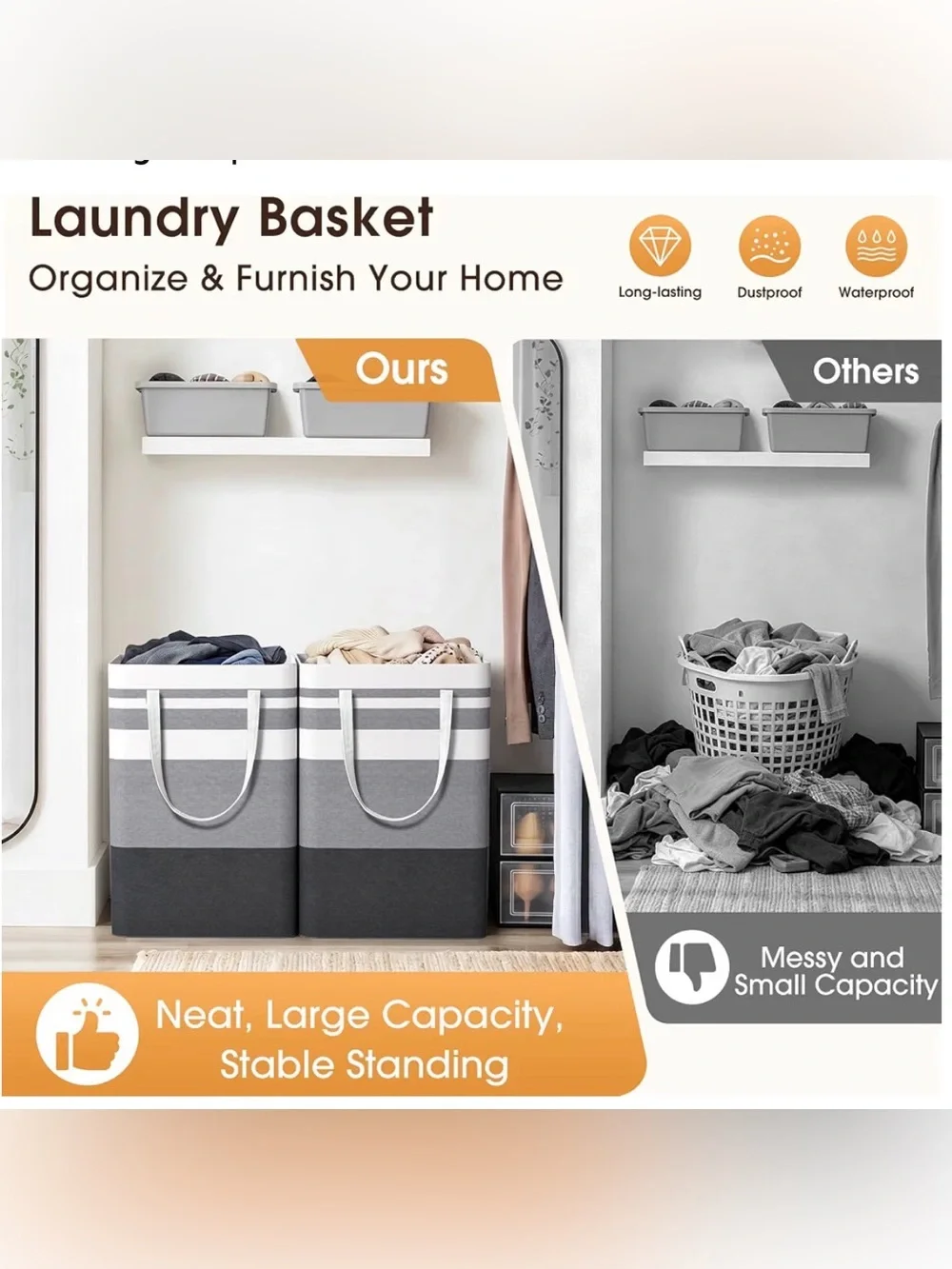 Set of 2, Collapsible Muti-Use Laundry Hampers